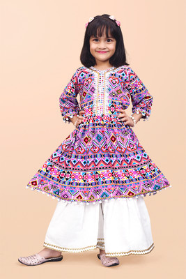 Agnivesha Girls Festive & Party Kurta and Palazzo Set(Purple Pack of 1)