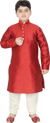 SG YUVRAJ Boys Festive & Party Kurta and Pyjama Set(Maroon Pack of 1)