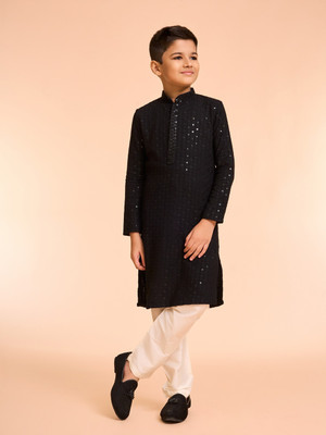MANYAVAR Boys Festive & Party Kurta and Pyjama Set(Black Pack of 1)
