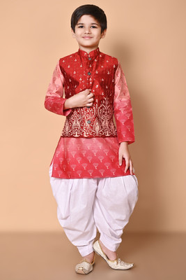 Take Style Boys Festive & Party Ethnic Jacket, Kurta and Dhoti Pant Set(Red Pack of 1)