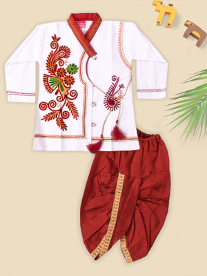 Alm Dresses Boys Festive & Party Dhoti & Kurta Set(Red Pack of 1)