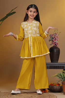 Fashion Dream Girls Festive & Party Kurta and Pyjama Set(Yellow Pack of 1)