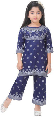 LINKKART FASHION Girls Festive & Party Kurta and Palazzo Set(Dark Blue Pack of 2)