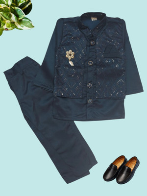 HPN CLOTHING Boys Festive & Party, Wedding Blazer and Pant Set(Dark Blue Pack of 1)
