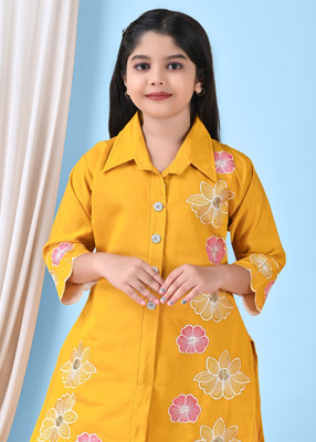 Mselimdresses Girls Casual Kurta and Pyjama Set(Yellow Pack of 1)