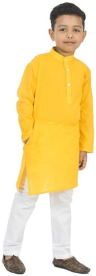 VDC CREATIONS Baby Boys Festive & Party Kurta and Pyjama Set(Yellow Pack of 1)