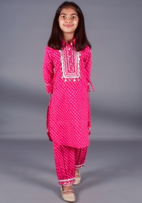 NANCI Girls Festive & Party Kurta and Pyjama Set(Pink Pack of 1)