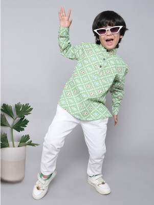 Nelkar Boys Festive & Party Kurta and Churidar Set(Green Pack of 1)