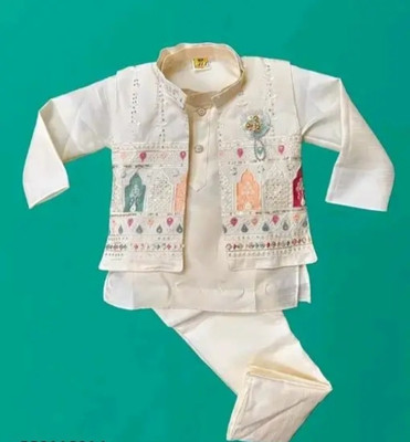 S R F Baby Boys Festive & Party Kurta, Waistcoat and Pyjama Set(White Pack of 1)