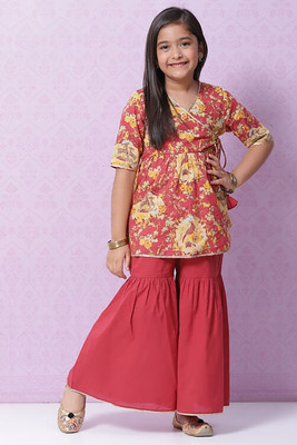 BIBA Girls Casual Kurta and Palazzo Set(Red Pack of 2)