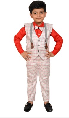 MISS LOCAL Baby Boys Festive & Party Shirt, Waistcoat and Pant Set(Red Pack of 1)