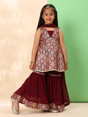 Tasrika Girls Festive & Party Kurta and Sharara Set(Multicolor Pack of 1)