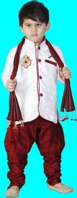 Born Wear Boys Festive & Party Kurta, Pyjama & Dupatta Set(White Pack of 1)