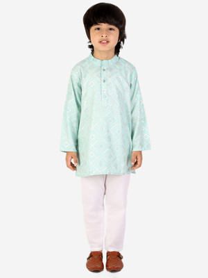 Superminis Boys Festive & Party Kurta and Pyjama Set(Light Blue Pack of 1)