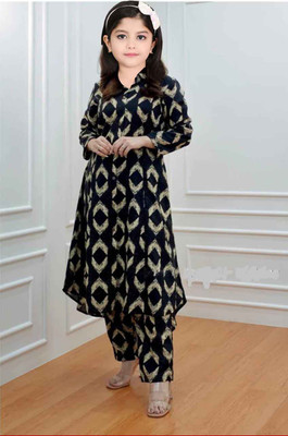 SATVASHIV Girls Festive & Party, Casual Kurta and Pyjama Set(Black Pack of 1)
