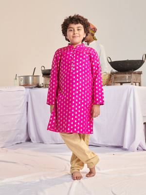 Pspeaches Boys Festive & Party Kurta and Pyjama Set(Pink Pack of 1)