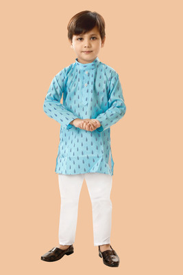 LABELZERO Boys Festive & Party Kurta and Pyjama Set(Blue Pack of 1)