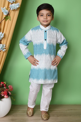 SelfiCollection Boys Festive & Party Kurta and Pyjama Set(Dark Blue Pack of 1)
