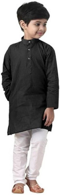 HRR Boys Festive & Party Kurta and Pyjama Set(Black Pack of 1)