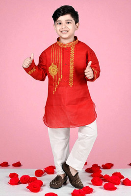 Smuktar garments Baby Boys Casual, Festive & Party, Wedding Kurta and Pyjama Set(Red Pack of 1)