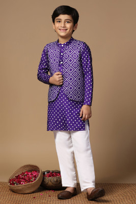 Fashion Dream Boys Wedding Kurta, Waistcoat and Pyjama Set(Purple Pack of 1)