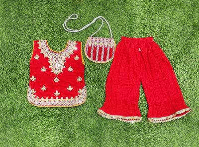 SMARTPOINT PLUS Girls Festive & Party Kurta and Pyjama Set(Red Pack of 1)