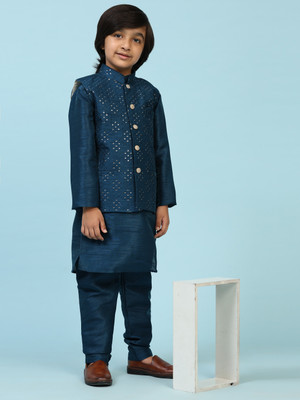 PRO ETHIC Boys Festive & Party Kurta, Waistcoat and Pyjama Set(Dark Blue Pack of 1)