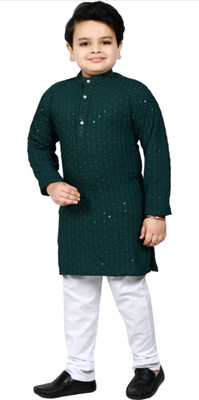 Go Berry Boys Festive & Party Kurta and Pyjama Set(Dark Green Pack of 1)