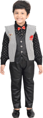 Kidzarea Boys Festive & Party Shirt, Waistcoat and Pant Set(Grey Pack of 1)