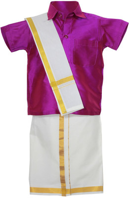 CHUTTIES CLASSIC OUTFITS Baby Boys Festive & Party Dhoti, Shawl and Shirt Set(Purple Pack of 1)