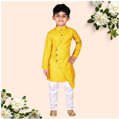 VC FASHION HUB Baby Boys Festive & Party Kurta and Pyjama Set(Yellow Pack of 1)