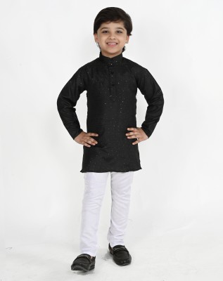 ATLY Boys Festive & Party, Casual, Wedding Kurta and Pyjama Set(Black Pack of 1)