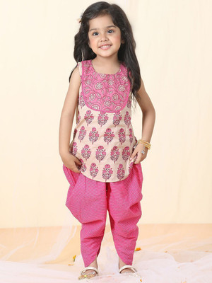Sangria Girls Festive & Party Kurta and Dhoti Pant Set(Pink Pack of 2)