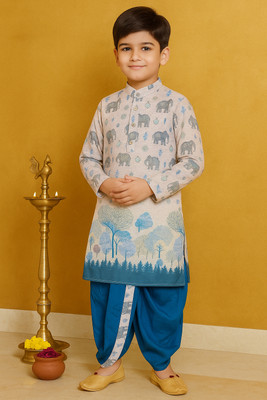 AHLAN APPARELS Boys Festive & Party, Wedding Kurta and Dhoti Pant Set(Blue Pack of 1)