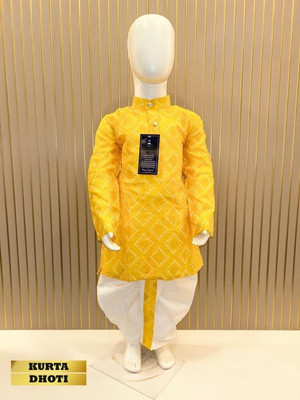 Ruyam Baby Boys Festive & Party, Wedding Dhoti & Kurta Set(Yellow Pack of 1)