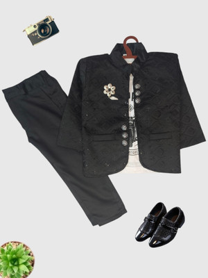 Kavya Creations Boys Festive & Party, Wedding Blazer, Shirt and Trouser Set(Black Pack of 1)
