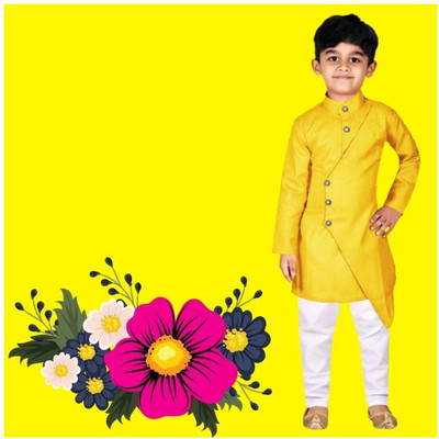 VC FASHION HUB Baby Boys Festive & Party Kurta and Pyjama Set(Yellow Pack of 1)