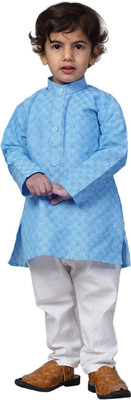 HouseOfCommon Boys Festive & Party Kurta and Pyjama Set(Blue Pack of 1)