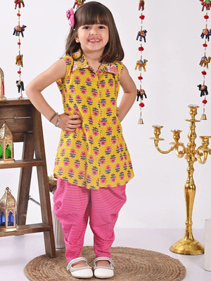 Sangria Girls Festive & Party Kurta and Dhoti Pant Set(Yellow Pack of 2)