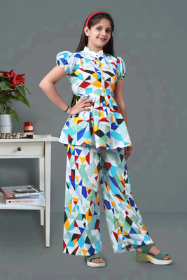 pj fashion Girls Festive & Party Kurta and Palazzo Set(Multicolor Pack of 1)
