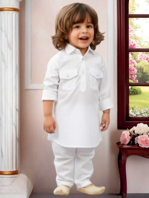 AL BAYDAR FASHION Baby Boys Casual Kurta and Pyjama Set(White Pack of 1)