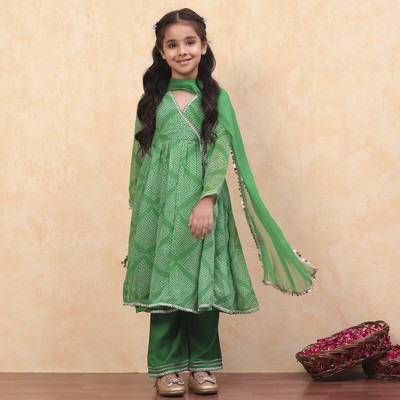 BIBA Girls Casual Kurta and Palazzo Set(Green Pack of 1)