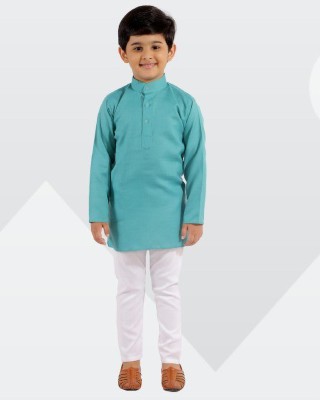 Fourfolds Boys Casual Kurta and Pyjama Set(Green Pack of 1)