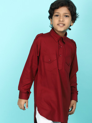 V-MART Boys Casual Kurta and Pyjama Set(Maroon Pack of 1)