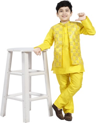 Smuktar garments Boys Festive & Party, Wedding Kurta and Pyjama Set(Yellow Pack of 1)