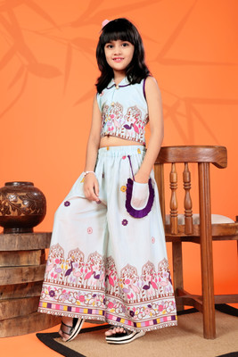 satyamfab Baby Girls Festive & Party Kurta and Palazzo Set(Blue Pack of 1)