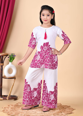 DRESSESDREAM Girls Casual Kurta and Pyjama Set(Purple Pack of 1)