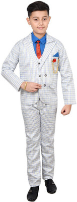 Aashvi garments Boys Festive & Party, Wedding Blazer, Shirt and Trouser Set(Grey Pack of 1)
