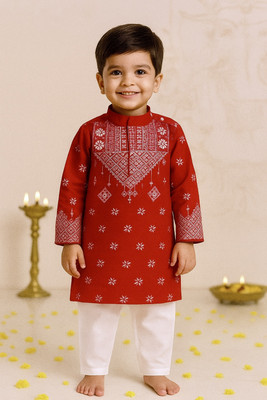 COSMOS ART ENTERPRISE Boys Festive & Party, Wedding Kurta and Pyjama Set(Red Pack of 1)