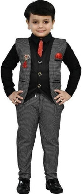 NVH Boys Festive & Party, Wedding Blazer, Shirt and Trouser Set(Black Pack of 3)
